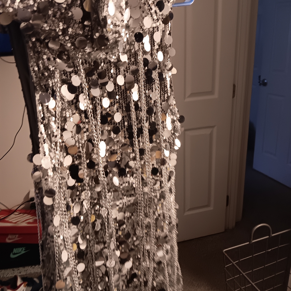 AKIRA Silver Sequin Fringe Dress